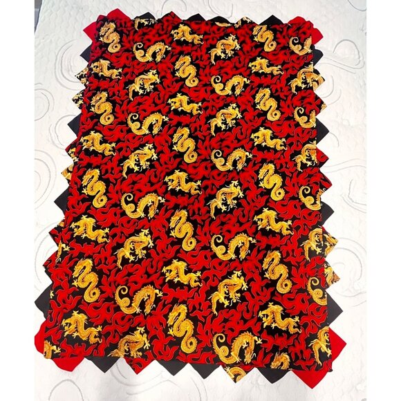 NEW Handmade Golden Dragon Quilt Flames Fire Cranston Print Hand Stitched 48x33" - Picture 2 of 11